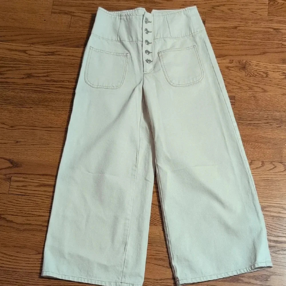 Free People - Collete High Water Khaki Pants - Picture 1 of 9